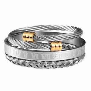 Two Tone Stainless Steel Bracelet Set